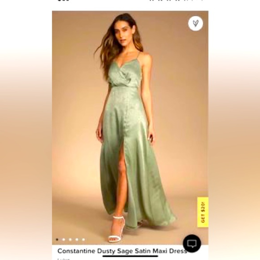 NWT Lulu's Constantine Dusty Sage Satin Maxi Dress